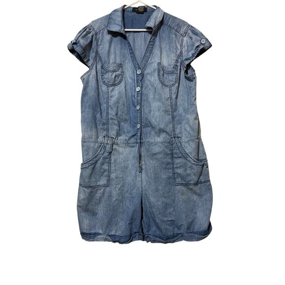 Ashley Stewart Pants - Ashley Stewart Romper Womens 18 Blue Chambray Cotton Shorts Flounce
